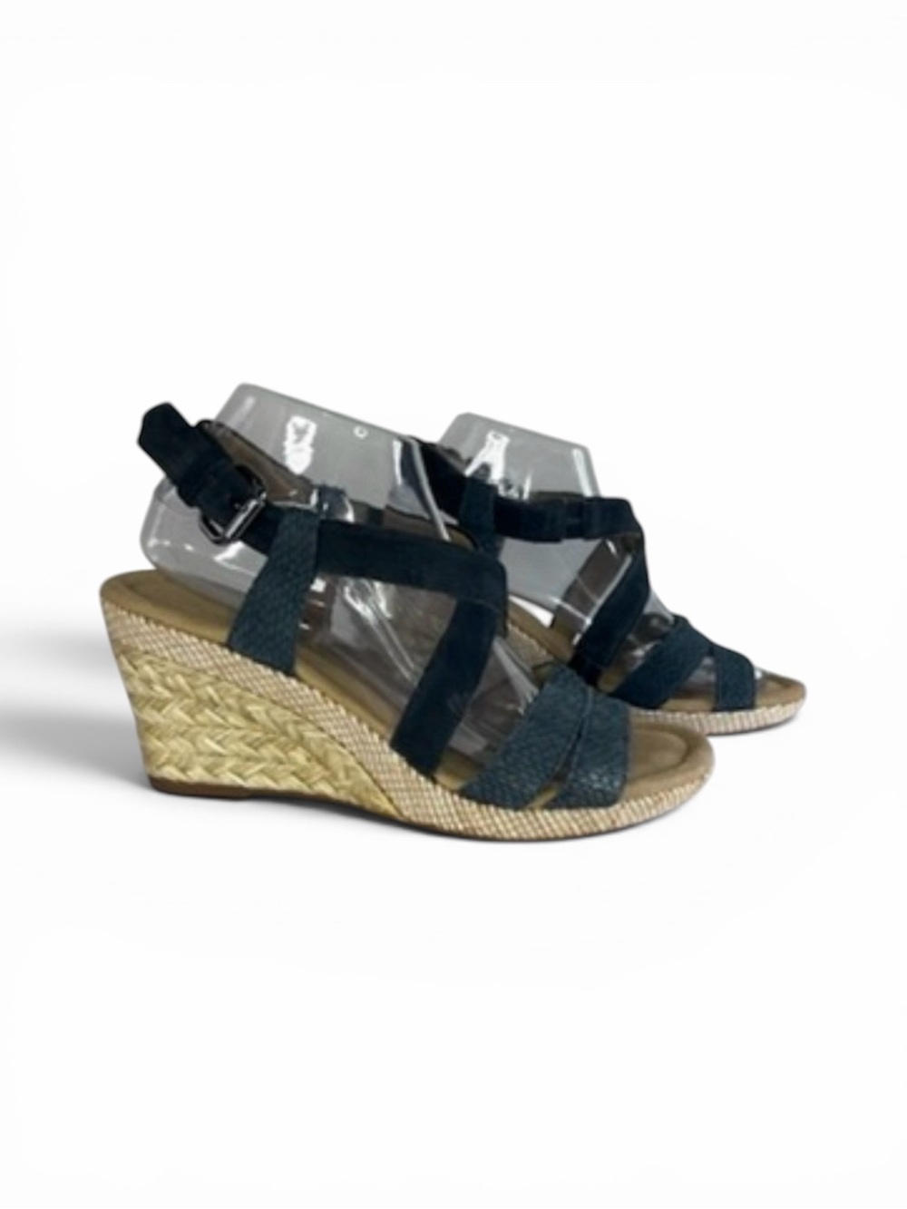 Gabor Leather/Suede Multi-Texture Snakeskin Blue Espadrille Wedges US 9 EU 40
